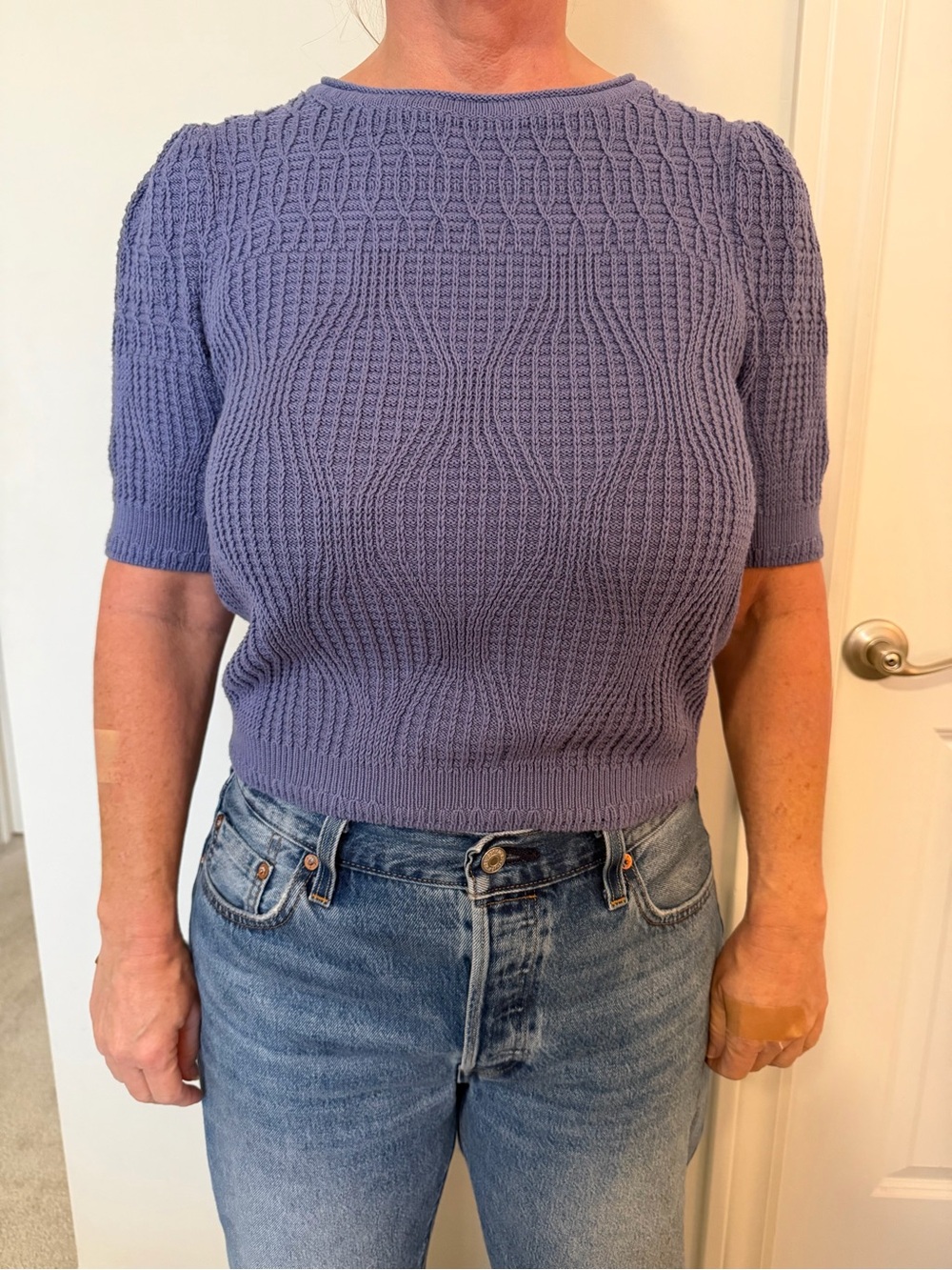 White House Black Market Lavender Short-Sleeve Crewneck Knit Top